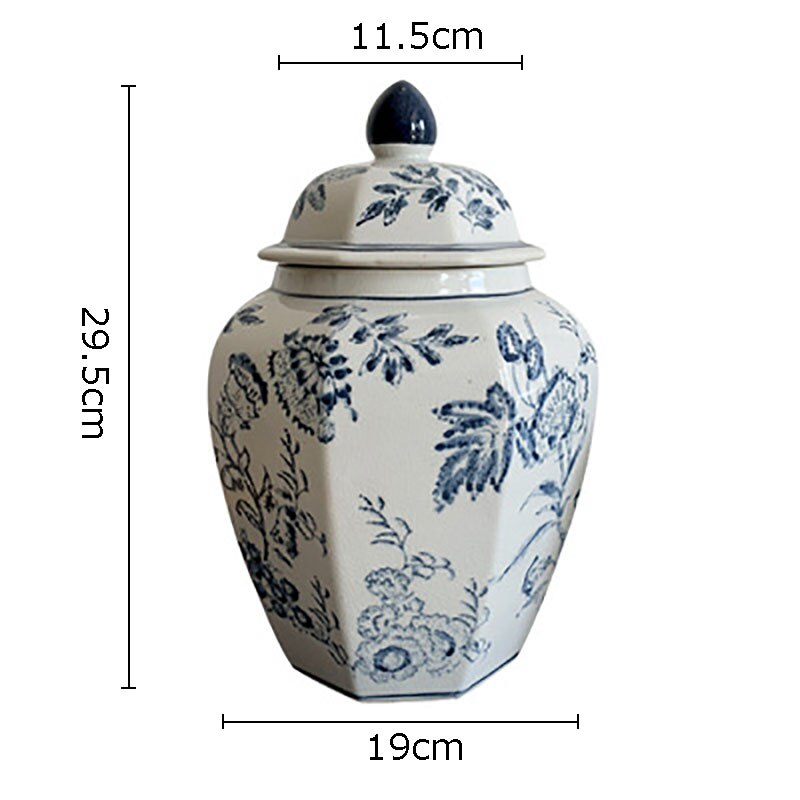 Retro Floral Texture Ceramic General Jars Ginger Jar Blue and White Porcelain Storage Jar Desk Decoration Flower Arrangement - Provence Home Living Store