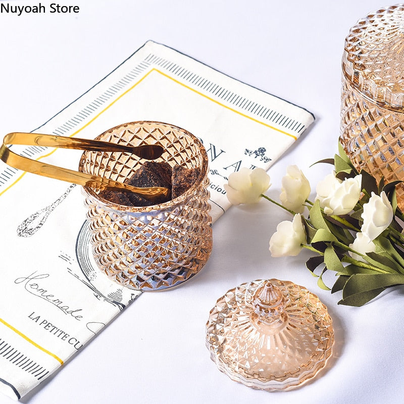 Crystal Glass Jar European-style Diamond Pattern Candy Storage Box Cotton Swab Box Sealed Jar Living Room Home Furnishings - Provence Home Living Store