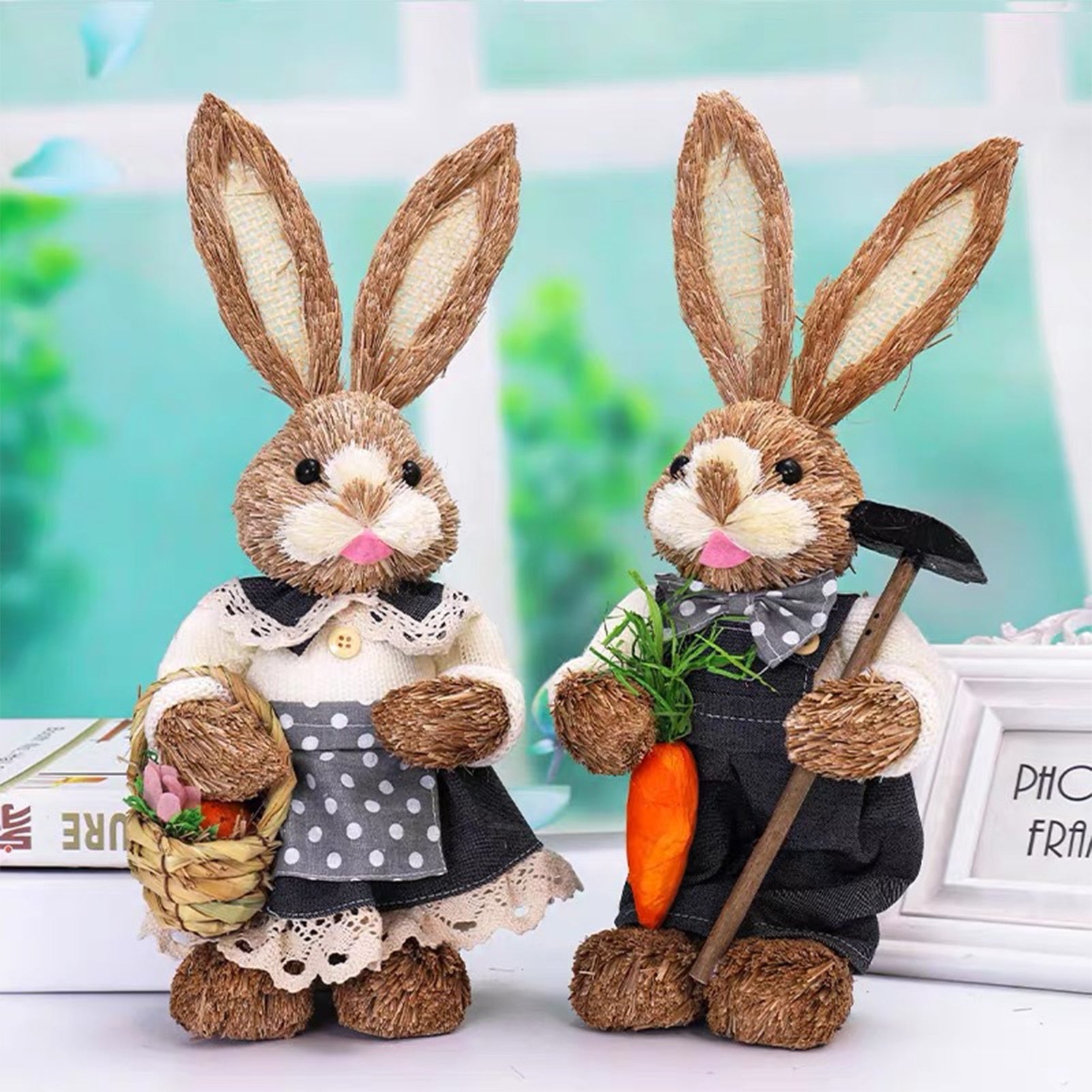 2023 Year Easter Straw Easter Rabbit Decoration with Clothes Happy Easter Home Garden Wedding Ornament Photo Props Crafts Bunny - Provence Home Living Store