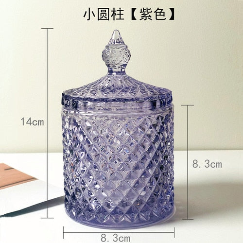 Crystal Glass Jar European-style Diamond Pattern Candy Storage Box Cotton Swab Box Sealed Jar Living Room Home Furnishings - Provence Home Living Store