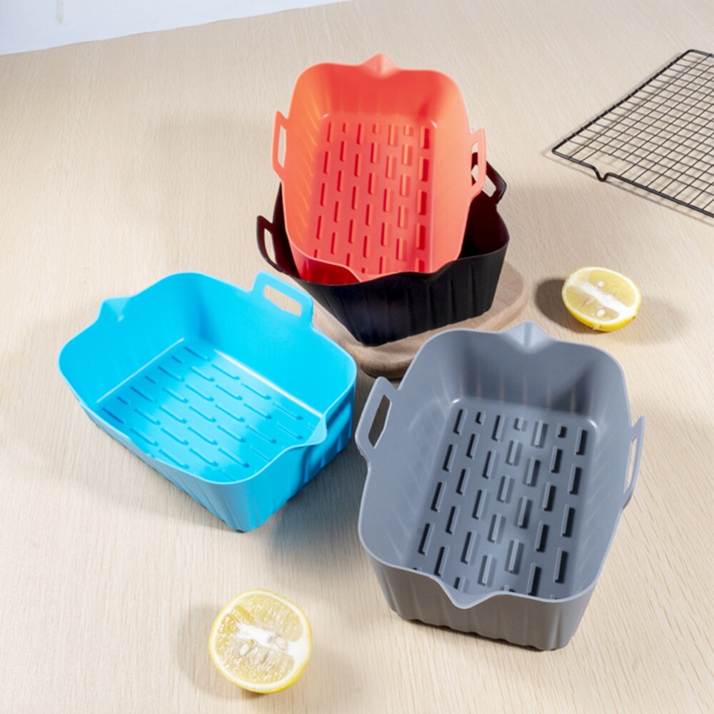 Air Fryer Oven Baking Tray Fried Chicken Basket Mat AirFryer Silicone Pot Rectangle Replacemen Grill Pan Kitchen Accessories - Provence Home Living Store