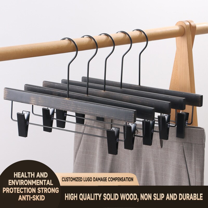 5PCS Black Iron and Wood Hangers with Adjustable Pants Clip for Underwear Shorts Drying Display Racks Household Trouser Hanger - Provence Home Living Store