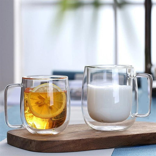 Double Wall Glass Coffee Cup Kungfu Tea Drink Cup Handmade Heat Resistant Healthy Drink Mug Insulated Clear Glass - Provence Home Living Store