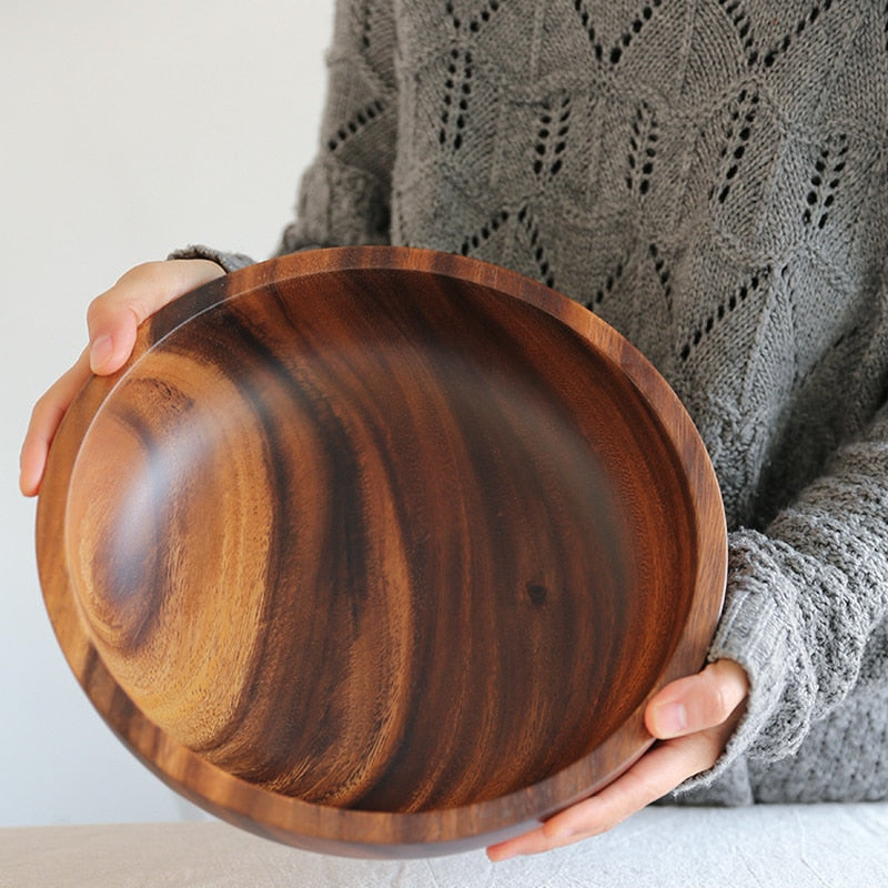 wooden bowl Japanese style wooden tableware household and basin fruit plate salad bowl whole wooden soup bowl wooden bowl WF - Provence Home Living Store