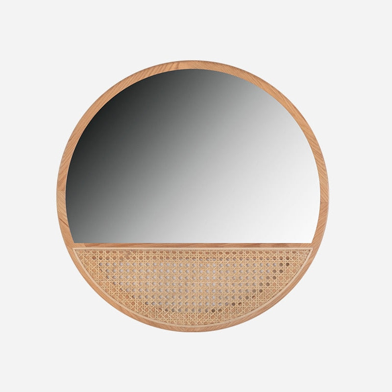 Solid Wood Rattan Mirror Retro Round Bathroom Dressing Table Makeup Mirror Aesthetic Design Dekoracyjne Lustra Room Decoration - Provence Home Living Store