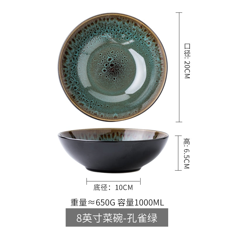 Chinese style retro green ceramic bowl household noodle bowl specialty ramen bowl dish bowl commercial - Provence Home Living Store