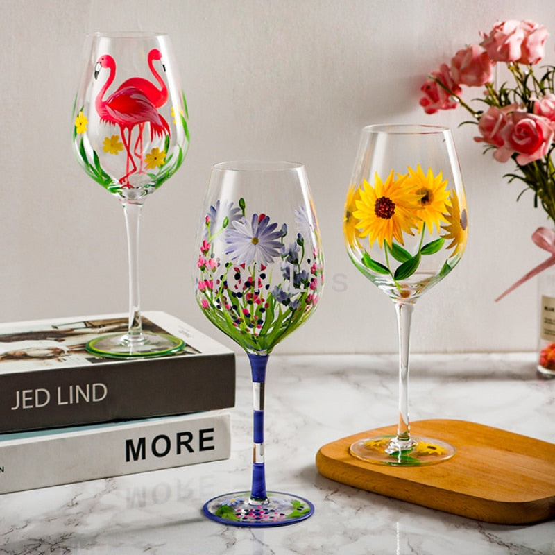 Painted medieval tulip goblet 400-800ML high-value crystal glass juice glass home red wine glass - Provence Home Living Store