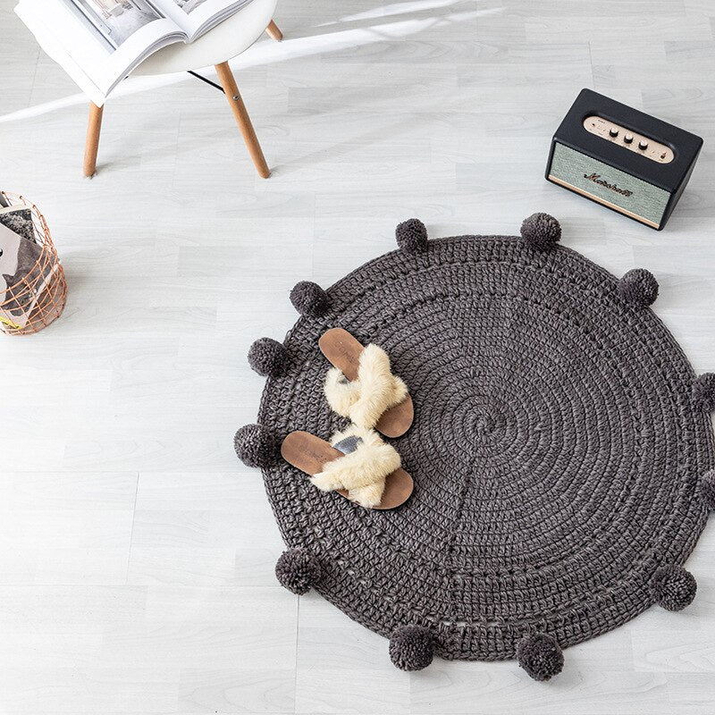 Round Room Rug Nordic Carpet Around 90x90cm Solid Yarn for Knitting Rug Bedroom Children&#39;s Room Spherical Decoration Alfombra - Provence Home Living Store