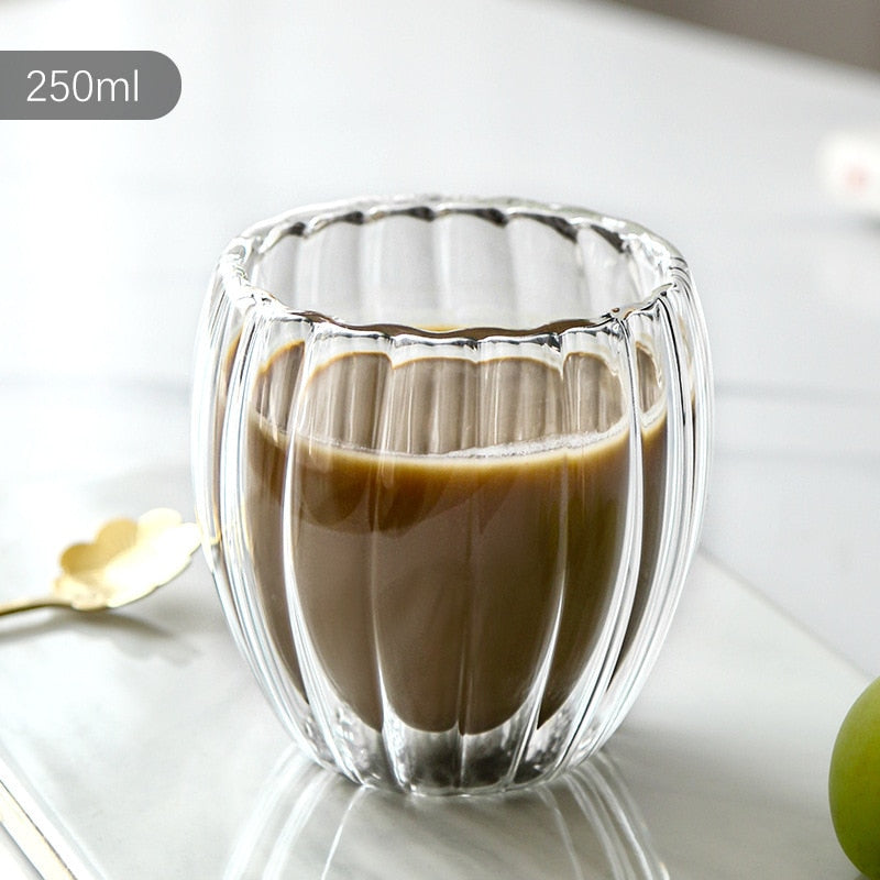 Stripe Double Wall High Borosilicate Glass Mug Heat Resistant Tea Milk Juice Coffee Water Cup Whisky Espresso Coffee - Provence Home Living Store