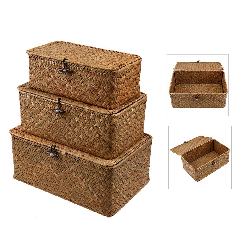 1PCS Manual Woven Storage Basket Lid Debris Consolidation Storage Box Storage Basket Sorting Box Jewelry Box WF1016 - Provence Home Living Store