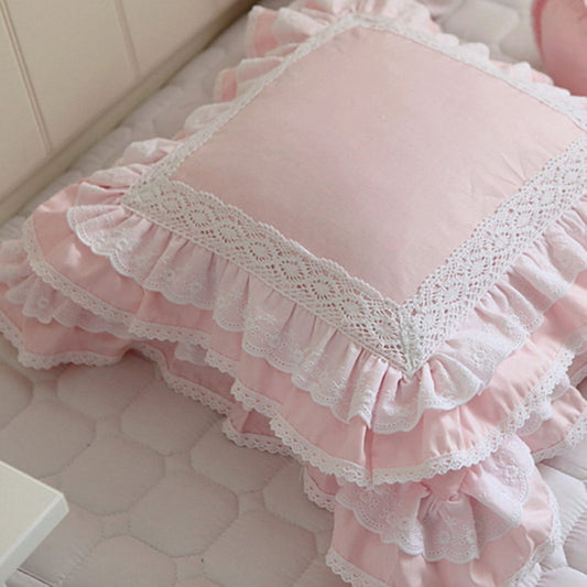 Pink European embroidered cushion cover ruffle Lace Satin cotton pillow cover handmade elegant bedding pillowcase sofa cushion - Provence Home Living Store