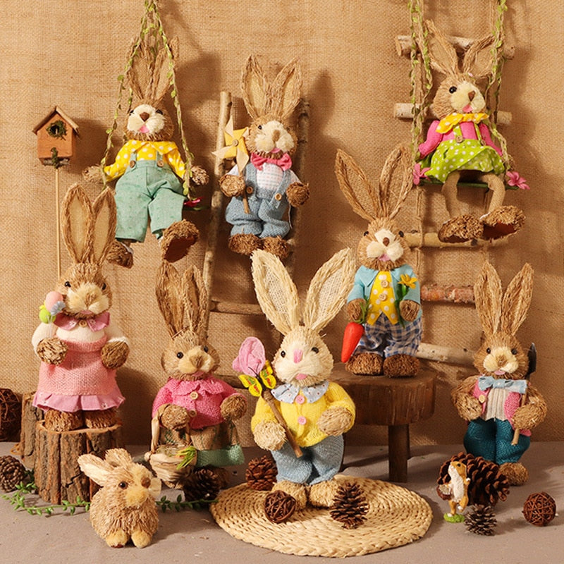 2023 Year Easter Straw Easter Rabbit Decoration with Clothes Happy Easter Home Garden Wedding Ornament Photo Props Crafts Bunny - Provence Home Living Store