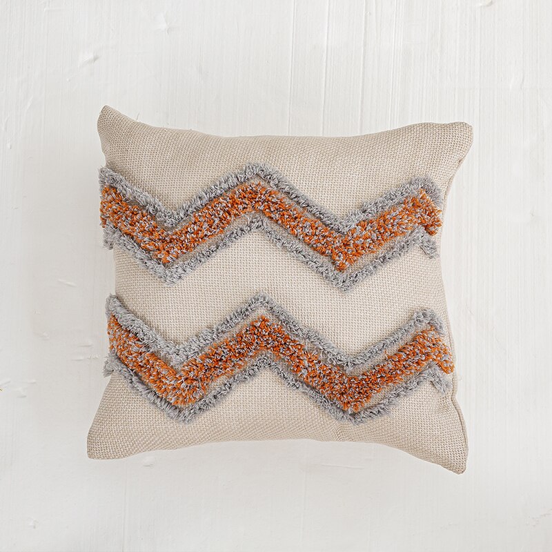 Home Cushion Cover Handmade Tufted Orange Grey Geometric Pillow Cover 45x45cm 30x50cm Home Living Room Bedroom Sofa Couch - Provence Home Living Store