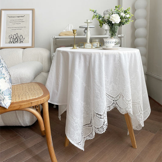 Luxurious Table Cover French White Lace Flower Embroidery Cotton 100% Tablecloth for Wedding Party Decoration Table Cloth - Provence Home Living Store