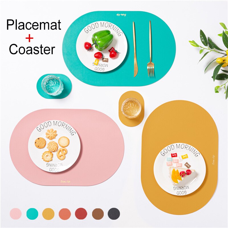 Leather Placemat Coaster Tableware Pad Oil Water Resistant Heat Insulation Non-Slip Tablemat Coaster Set for Kitchen Washable - Provence Home Living Store