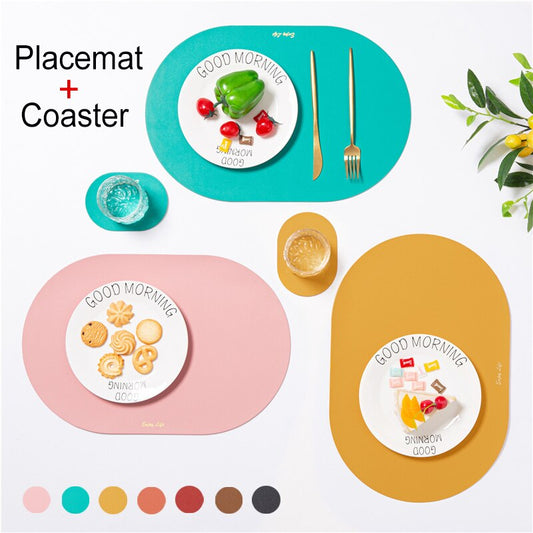 Leather Placemat Coaster Tableware Pad Oil Water Resistant Heat Insulation Non-Slip Tablemat Coaster Set for Kitchen Washable - Provence Home Living Store