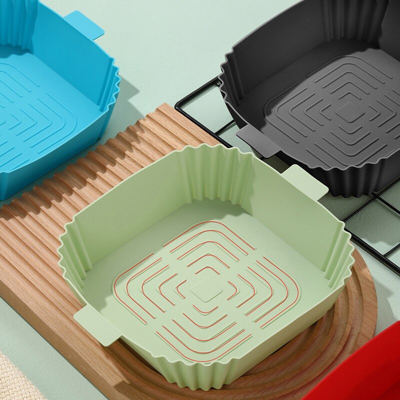 Square Air Fryer Silicone Mold Pot Bakeware Cake Pastry Tray Snack Egg Tarts Liner Non-Stick Baking Pan Kitchen Accessories - Provence Home Living Store