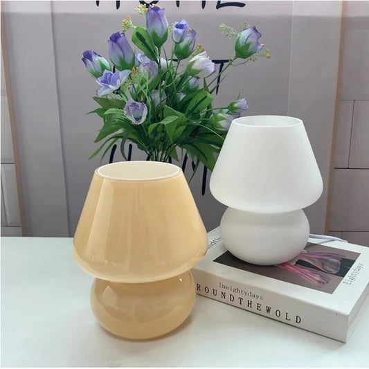 Mushroom Glass Table Lamp for Room Decor LED E27 USB EU US UK AU Plug Frosted/Striped Glass Dimmable Vintage Art Bedside Lamp - Provence Home Living Store