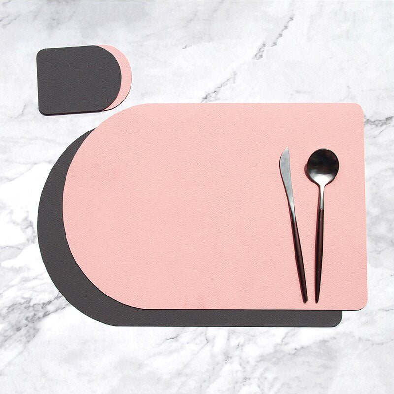 2/4/6PCS Dual Side 2 Color Tableware Pad Placemat PU Leather Table Mat Heat Insulation Non-Slip Bowl Coaster Kitchen - Provence Home Living Store