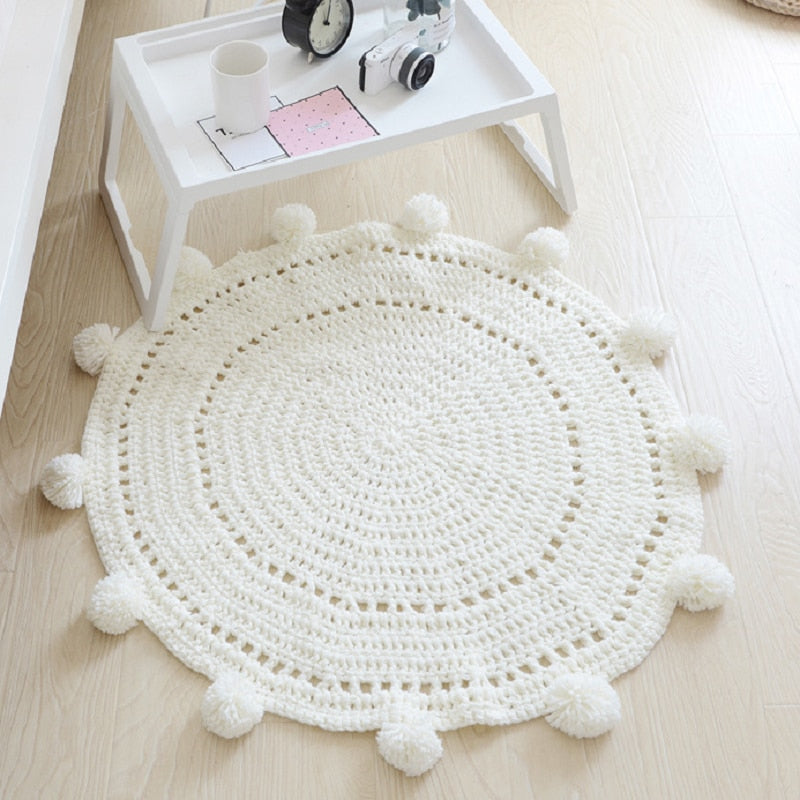 Round Room Rug Nordic Carpet Around 90x90cm Solid Yarn for Knitting Rug Bedroom Children&#39;s Room Spherical Decoration Alfombra - Provence Home Living Store