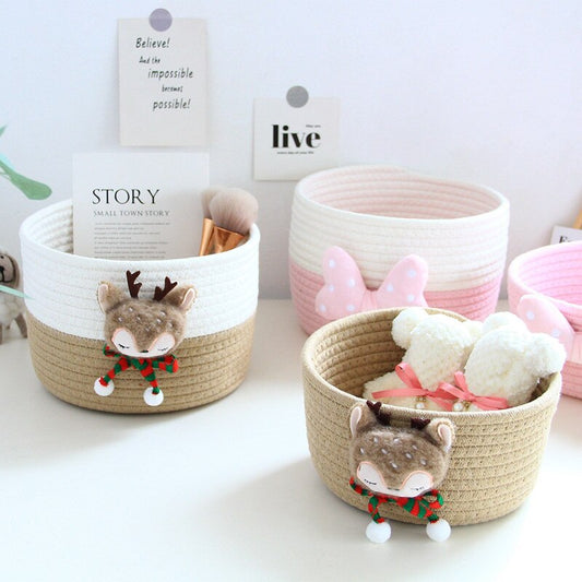 Nordic Woven Cotton Rope Storage Basket Desktop Storage Box For Jewelry Cosmetics Snacks Sundries Keys Kids Toys Organizer Bins - Provence Home Living Store