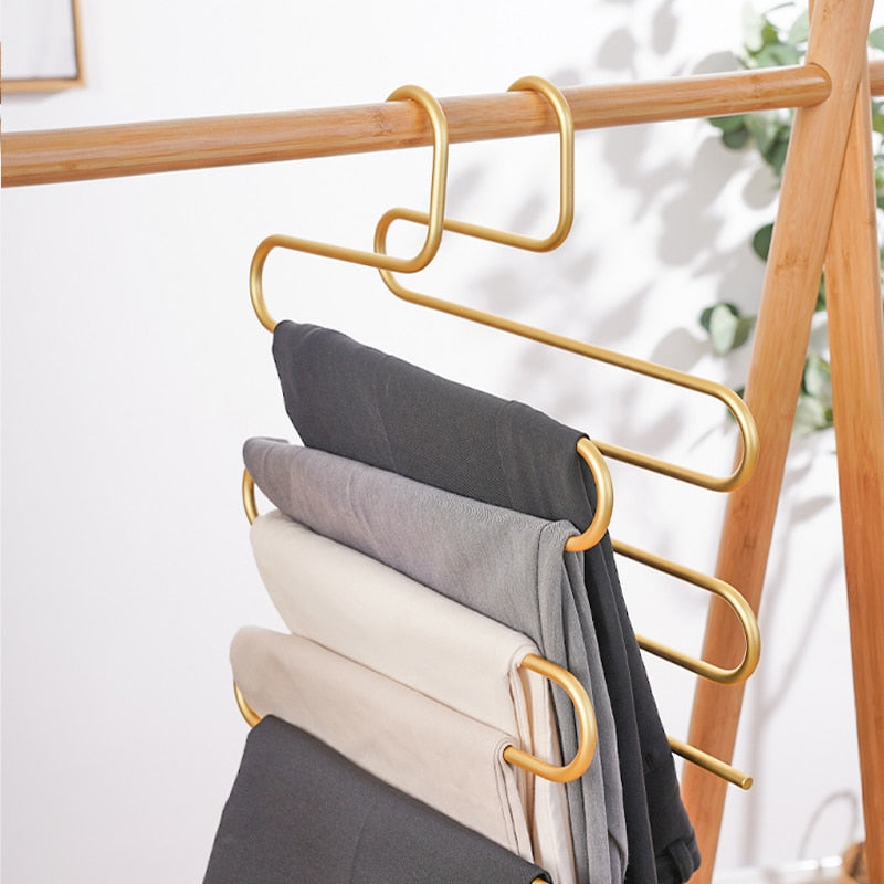 5 Layers Clothes Hangers S Shape Aluminum alloy Pants Storage Hangers Clothes Storage Rack Multilayer Trousers Organizer Hanger - Provence Home Living Store