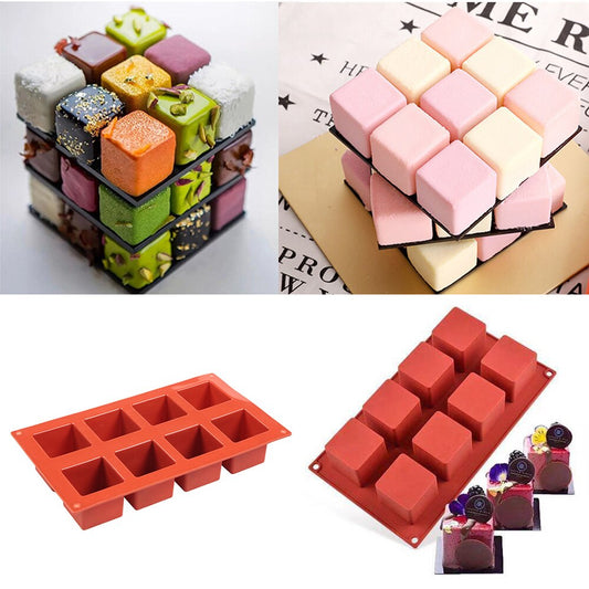 3D Cube Silicone Cake Mold 8-Cavity Chocolate Decoration Baking Tools Silicone Molds Tray Shape Silicon Bakeware Gadget - Provence Home Living Store