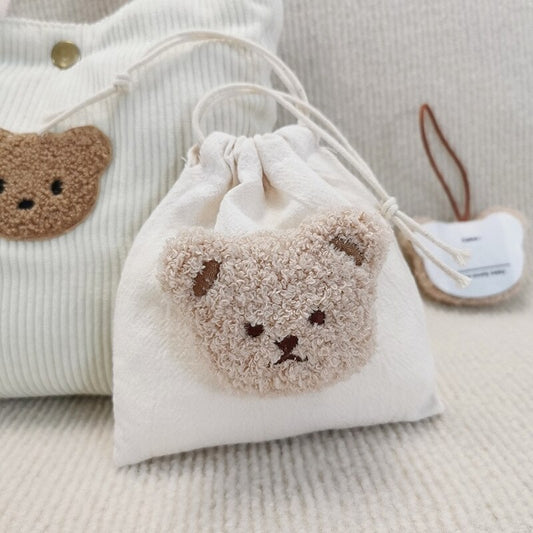 INS Bear Mini Muslin Drawstring Storage Bag Kids Coin Purse Pocket Wireless Earphone Organizer Pouch Travel Make Up Cosmetic Bag - Provence Home Living Store