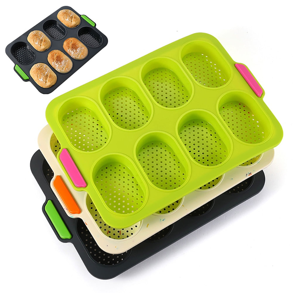 8 Hole Non-Stick Silicone Cake Mold French Bread Mould Heat Resistant Burger Muffin Pan Tray Cupcake Kitchen DIY Cake Tools - Provence Home Living Store