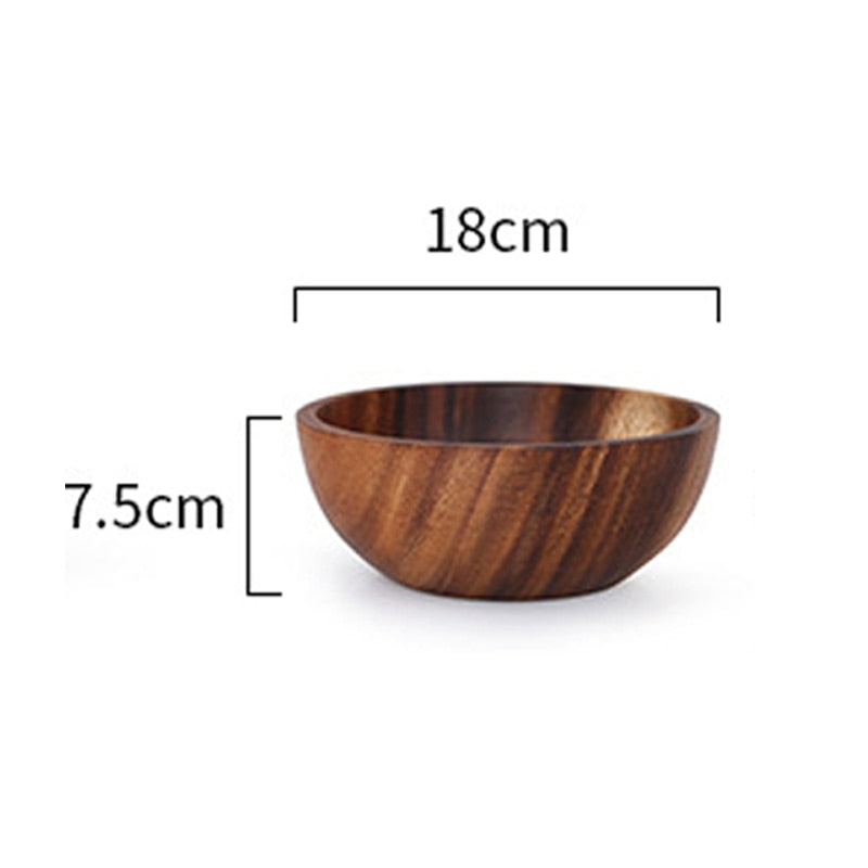 wooden bowl Japanese style wooden tableware household and basin fruit plate salad bowl whole wooden soup bowl wooden bowl WF - Provence Home Living Store