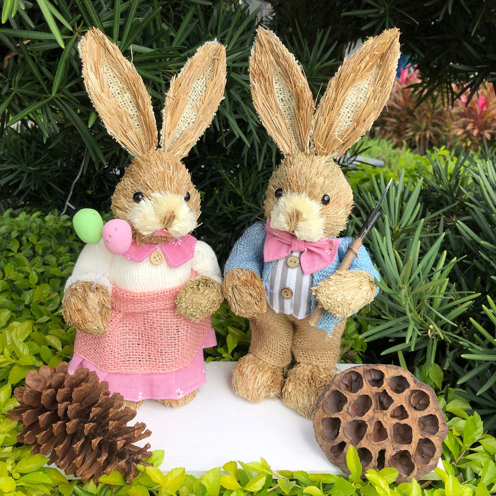 2023 Year Easter Straw Easter Rabbit Decoration with Clothes Happy Easter Home Garden Wedding Ornament Photo Props Crafts Bunny - Provence Home Living Store