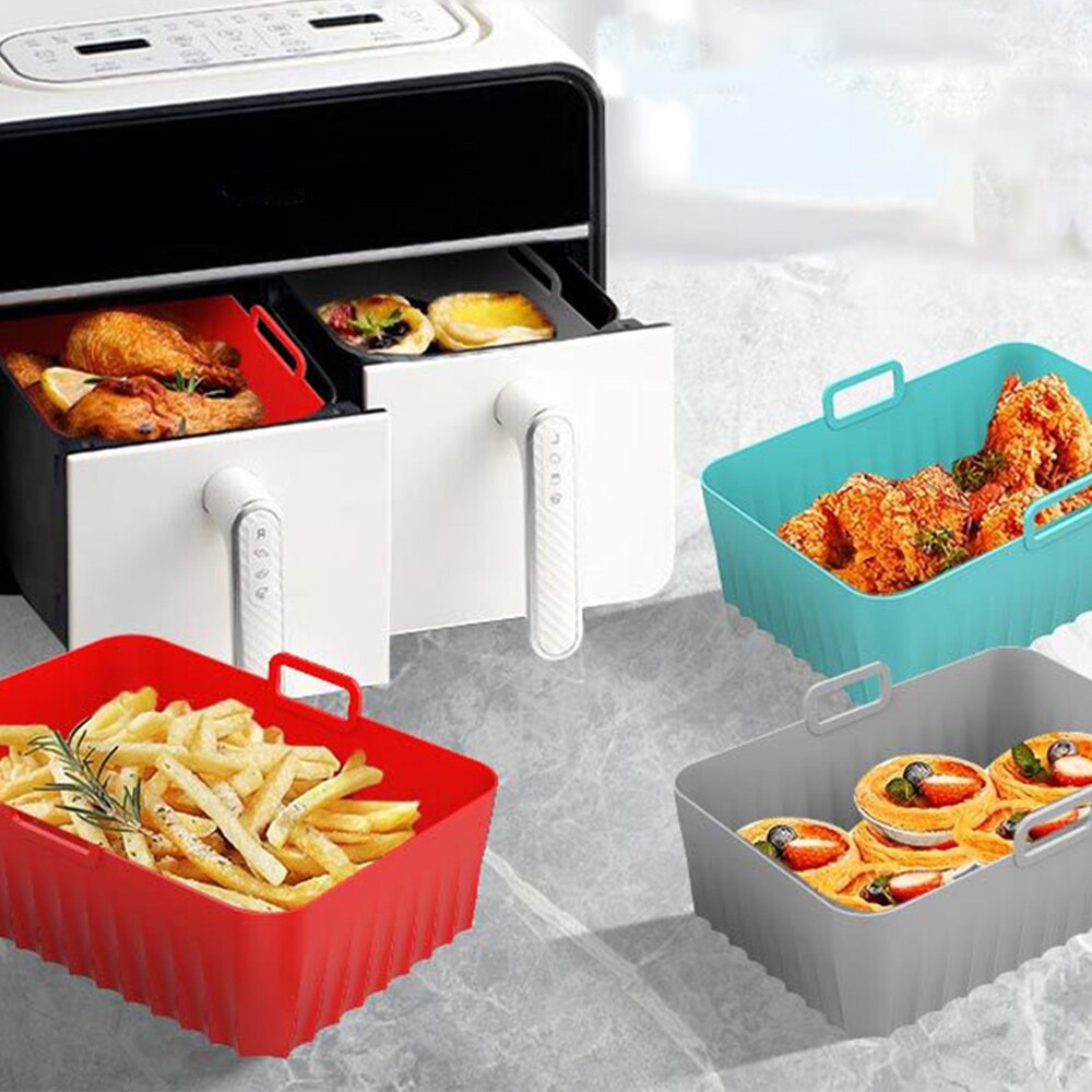 Rectangle Air Fryer Silicone Pot Mold Airfryer Oven Baking Tray Pizza Fried Chicken Basket Reusable Pan Liner Accessories - Provence Home Living Store