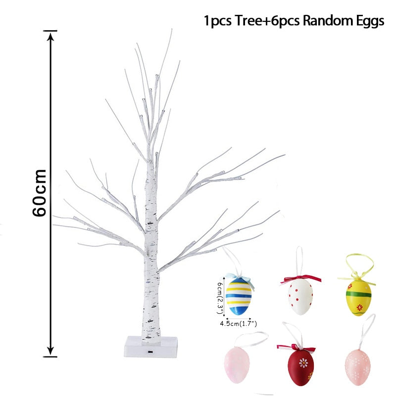 60cm Easter Lighted Tree Decor Led Birch Tree Light Easter Eggs Hanging Ornaments Tree Easter Party Kids Gifts Easter Decoration - Provence Home Living Store