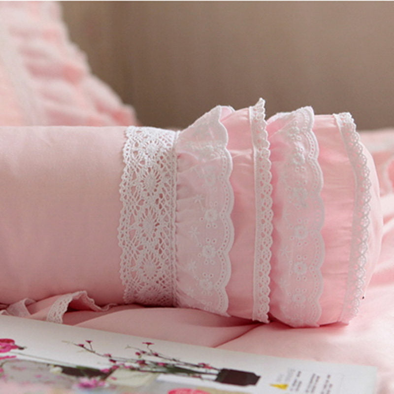 Embroidery pink cushion wedding decorative bedding pillow sweet candy cushion princess ruffle lace lumbar pillow sofa hand rests - Provence Home Living Store