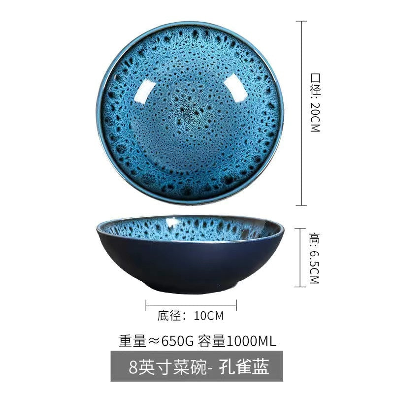 Chinese style retro green ceramic bowl household noodle bowl specialty ramen bowl dish bowl commercial - Provence Home Living Store