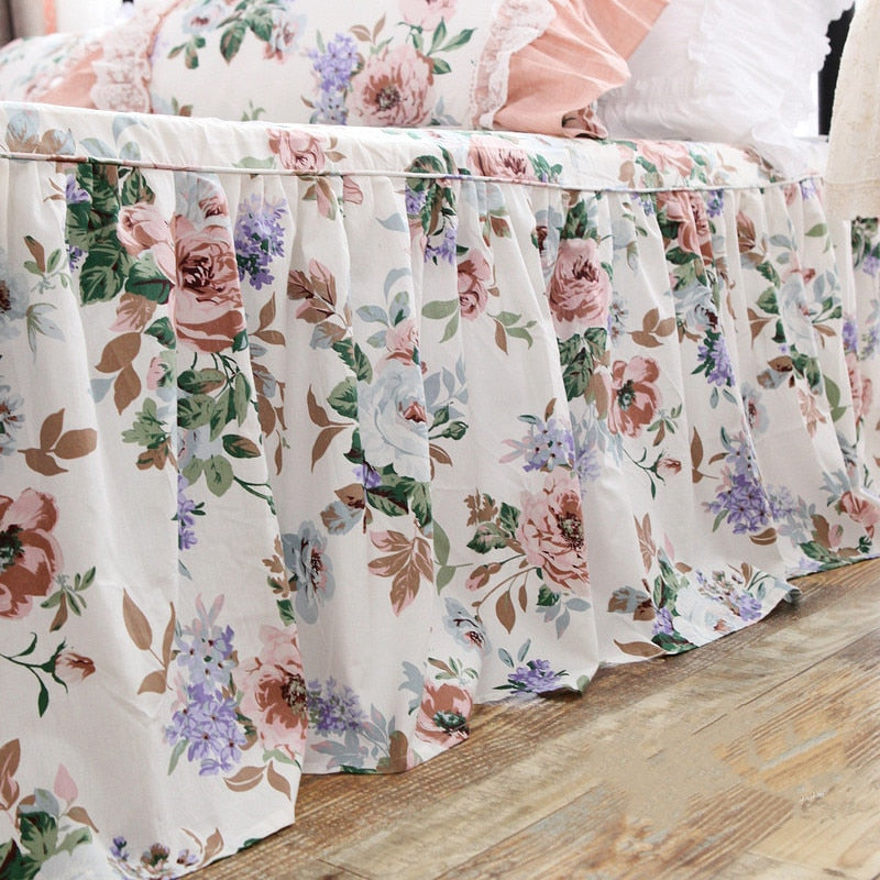 French pastoral bed cover thick bedsheets cotton in king size Rose bed sanded warm pure cotton bed skirts bedspread sheets - Provence Home Living Store