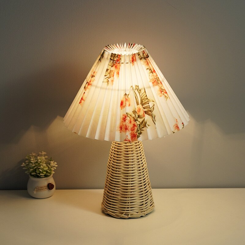 Pleated Rattan LED Table Lamp Living Room Table Standing Lamp Study Desk Bedside Lamp Home Office Decoration Night Light - Provence Home Living Store