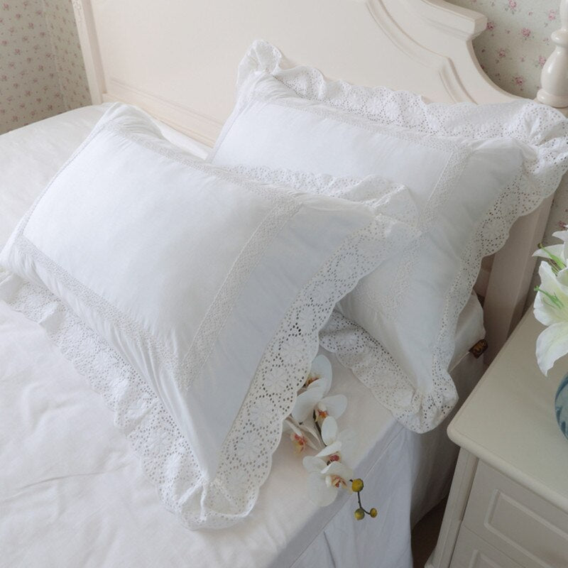 2pcs white pillow case sun flower Ruffles lace pillow cover all-match bedding pillow cases handmade home textile pillow sham - Provence Home Living Store