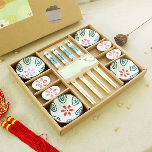 Japanese shredded sushi  dish tableware gift box set shredded flower hand-painted chopsticks seasoning dish chopsticks rack - Provence Home Living Store