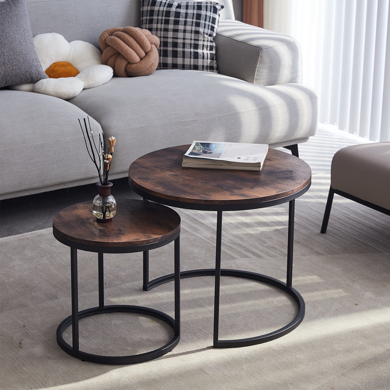 2Pcs Nordic Coffee Table 2 in 1 Round Combination Office Tea table Modern Minimalist Home Sofa Ins Side Table Living Room - Provence Home Living Store