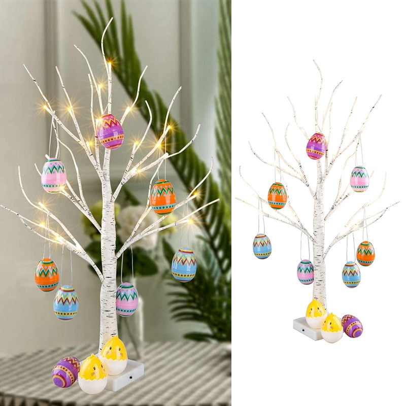 60cm Easter Lighted Tree Decor Led Birch Tree Light Easter Eggs Hanging Ornaments Tree Easter Party Kids Gifts Easter Decoration - Provence Home Living Store