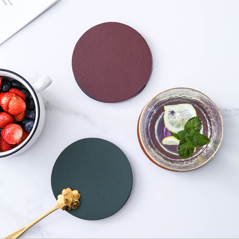 Hot Sale PU Leather Coaster Drink Coffee Cup Mats Easy To Clean Placemats Round Tea Pad Table Holder Mats - Provence Home Living Store