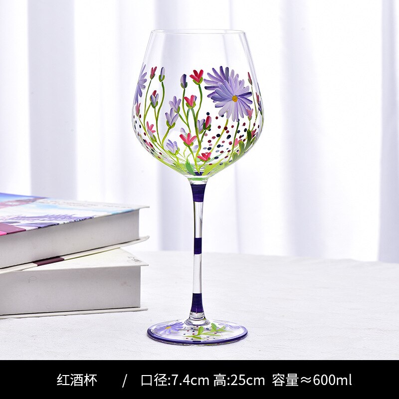 Creative Hand Painted Red Wine Glass Flower Pattern Wine Cup Cocktail Champagne Flutes Crystal Goblet Home Bar Wedding Drinkware - Provence Home Living Store