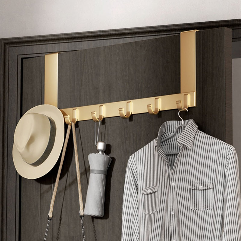 Bathroom Over the Door Hooks Coat Hanging Rack 6 Hooks Punch-free Clothes Hat Towel Hanger Organizer Rack Aluminum Alloy Hook - Provence Home Living Store