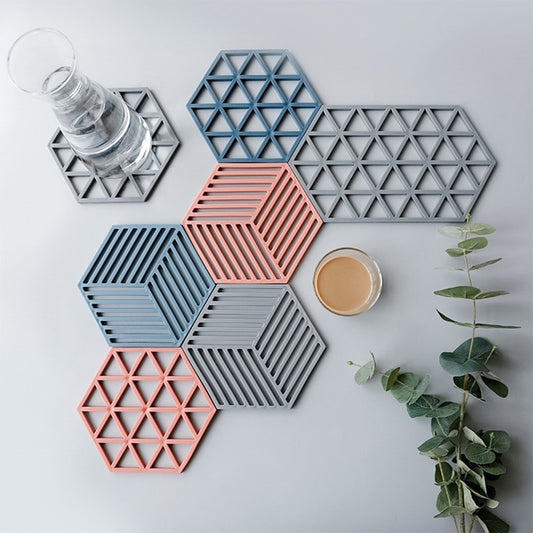 Hot Pad Stand Mug Cup Mat   Heat-Insulated Bowl Placemat  Desktop Eco-Friendly  1PCS Chic Silicone Coaster Hexagon - Provence Home Living Store