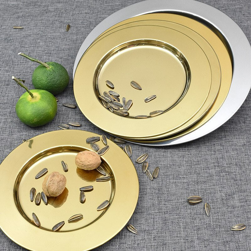 1Pcs Plate 304 Stainless Steel Pasta Steak Western Plate Home Breakfast Dessert Cake Fruit Flat - Provence Home Living Store