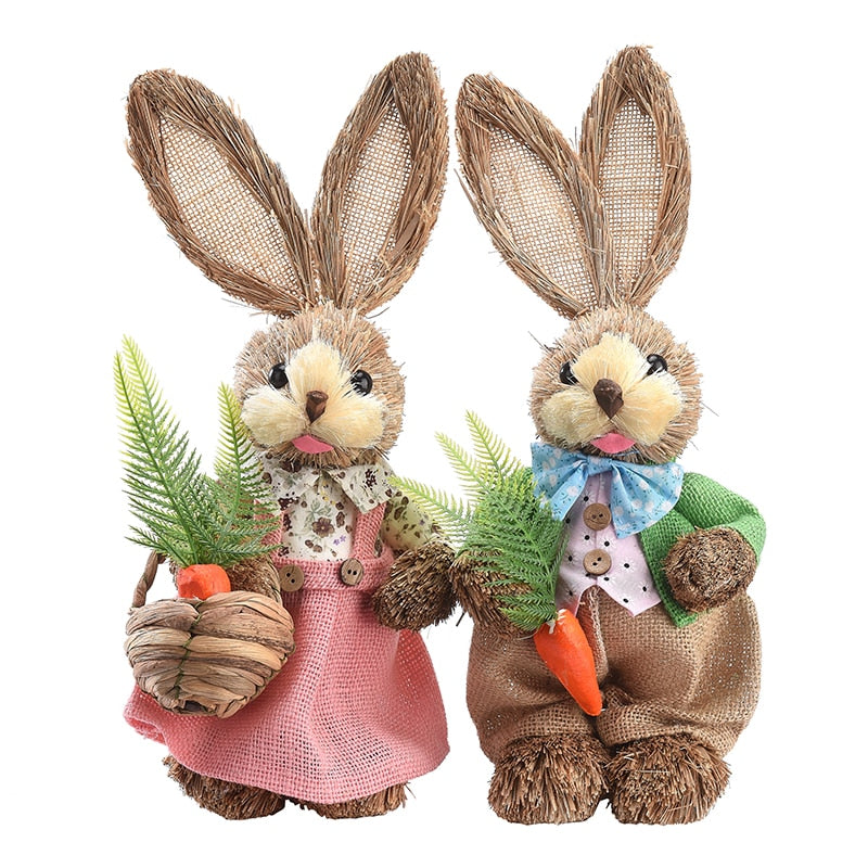 2023 Year Easter Straw Easter Rabbit Decoration with Clothes Happy Easter Home Garden Wedding Ornament Photo Props Crafts Bunny - Provence Home Living Store