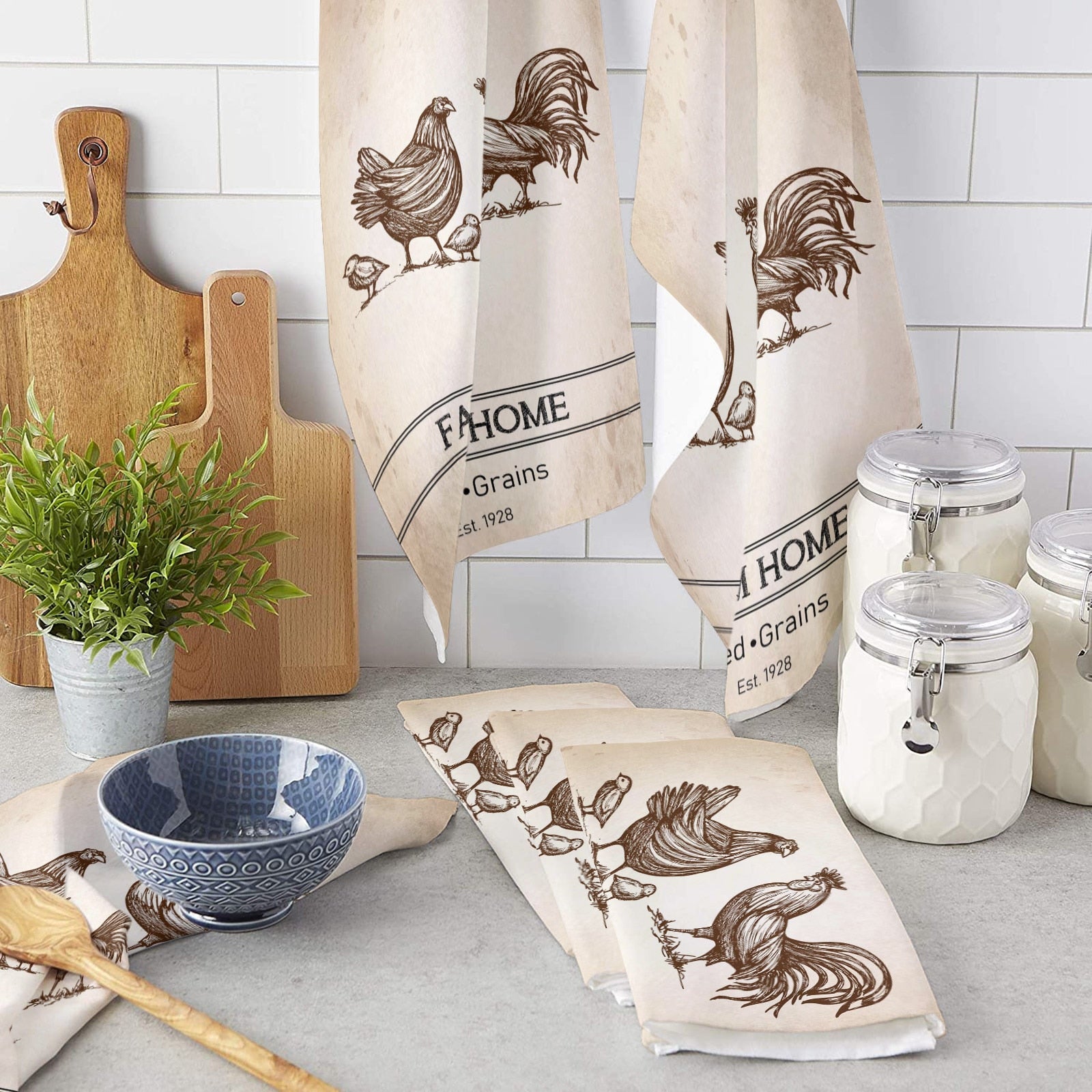 Farm Animal Chicken Retro Microfiber Towel Absorbent Kitchen Cleaning Cloth Dish Towel Household Cleaning Towel - Provence Home Living Store