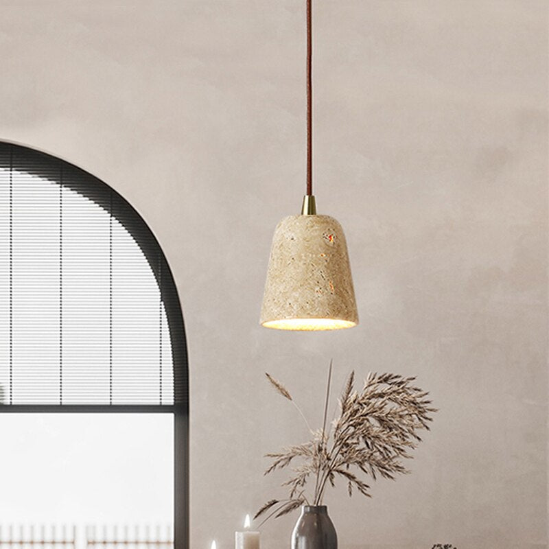 Yellow Marble Hanging Light Dining Room Japan Wabi Sabi Bedside Pendant Lamp Hotel Restaurant Nordic Travertine Droplight - Provence Home Living Store