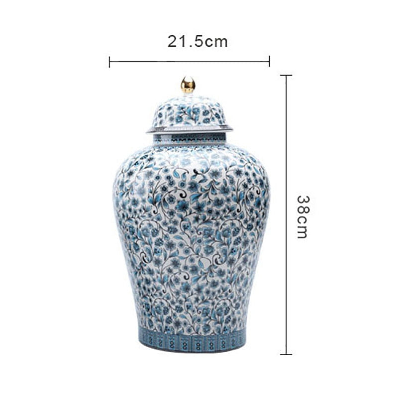 Blue and White Enamel Ceramic General Jar Sealed Ginger Jar Tea Canister Desk Decoration Flower Texture Jewelry Boxes Candy Pots - Provence Home Living Store